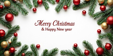Greeting card, Merry Christmas & Happy New year, white background.