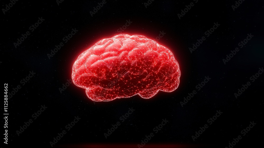 Poster glowing red neural network brain ai deep learning technology concept