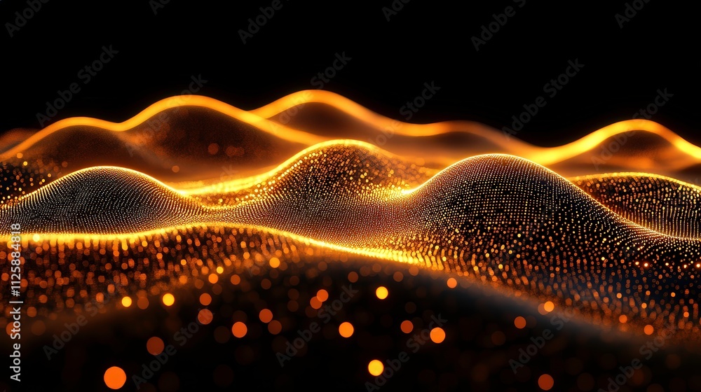 Aufkleber abstract illustration of radiant golden waves undulating over a dark background, showcasing illumina