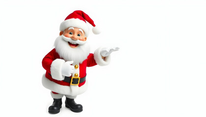 Smiling Santa Claus pointing on blank advertisement banner background with copy space.A cheerful and friendly Santa Claus points to an empty advertisement banner, offering a perfect opportunity for ad