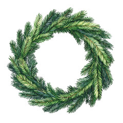 A Watercolor Christmas Wreath of Evergreen Branches