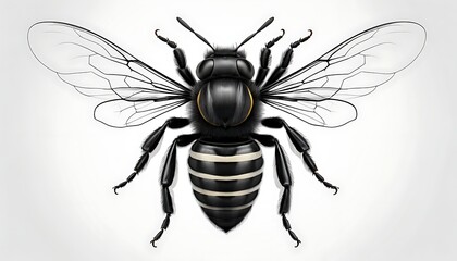 Obraz premium a black bee with a white background and a black bee ' s head.