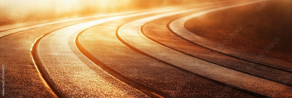 Fototapete curved running track stretches toward the horizon illuminated by soft golden light, offering a seren