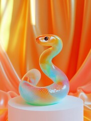Fototapeta premium Abstract colorful snake sculpture placed on a glowing surface