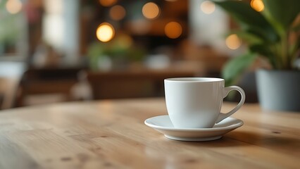 Fototapeta premium White coffee to go cup on wooden table, mockup, Generative AI
