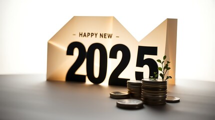 Calendar happy new year 2025 with graph and stack of growth coins. financial annual plan for save money, Budget, tax, investment, financial, savings, and New Year Resolution retirement concept.