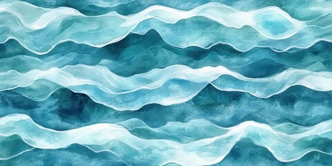 Obraz premium Abstract watercolor waves in shades of blue, creating a calming, fluid atmosphere.