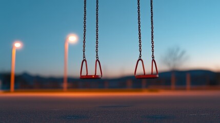 empty swings in a quiet playground at dusk