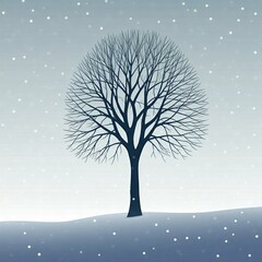 A leafless tree in a snowy day.