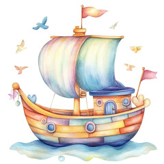 Obraz premium Whimsical Rainbow Sailboat Adventure