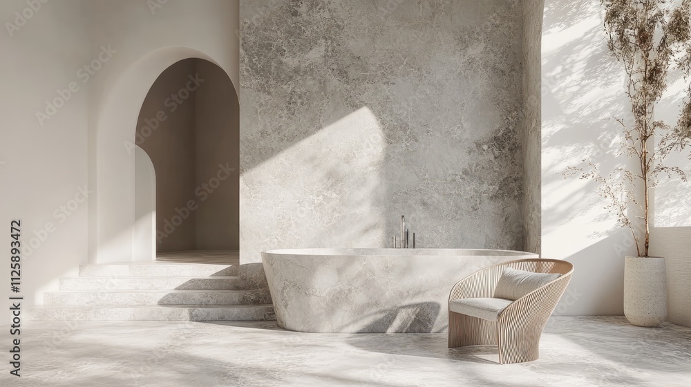 Poster calming marble surface with abstract curves and subtle pastel tones, creating a minimalistic, serene