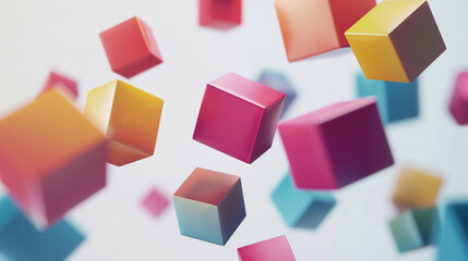 Obraz premium Floating_3D_colorful_cubes_in_a_cluster_on_a_plai