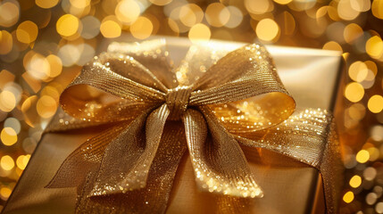 golden gift box with ribbon