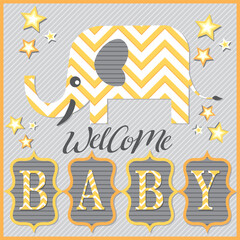 Baby shower card with cute elephant and lettering