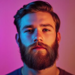 Obraz premium portrait of a man with a beard in colorful lighting