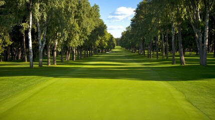 Serene Golf Course  Summer Green Fairway  Trees  Landscape