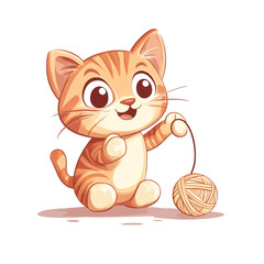 Obraz premium Adorable Kitten Playing with Yarn Ball