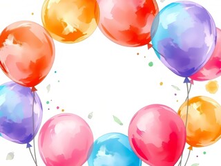 Festive watercolor balloons, celebrating a birthday.
