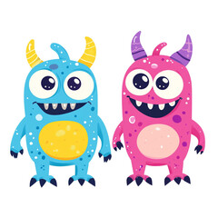 Fototapeta premium Adorable Cartoon Monsters: A Pair of Friendly Creatures