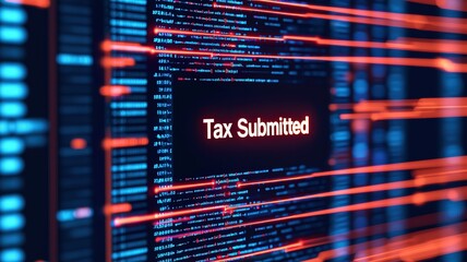 Obraz premium Tax Submit & Finance Submission concept. A digital display showing the message 
