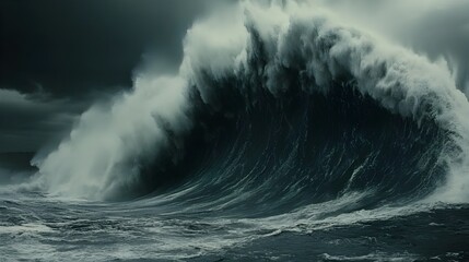 Colossal Tsunami Wave Surging from Underwater Earthquake Disaster