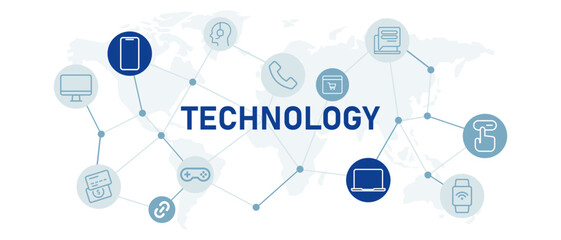 Technology tech icon set outline modern tech software media device used by user customer from company computer web header design