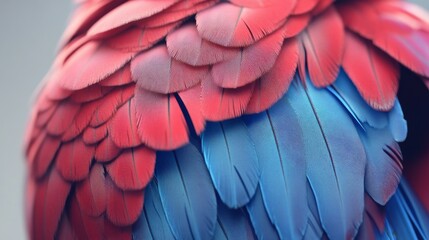 Obraz premium 33.Parrot with intense red feathers across its body, complemented by a soft blue accent along the neck; the vibrant, lifelike colors stand out vividly, showcasing each featherâ€™s texture and the