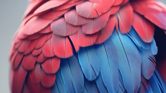 33.Parrot with intense red feathers across its body, complemented by a soft blue accent along the neck; the vibrant, lifelike colors stand out vividly, showcasing each feather&acirc;&euro;&trade;s texture and the