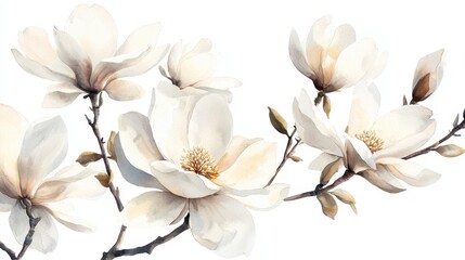 Watercolor Magnolia Flowers