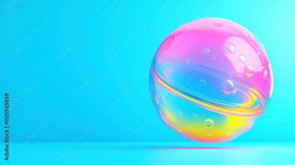 Poster surreal colorful sphere abstract planet pastel rainbow 3d render design element