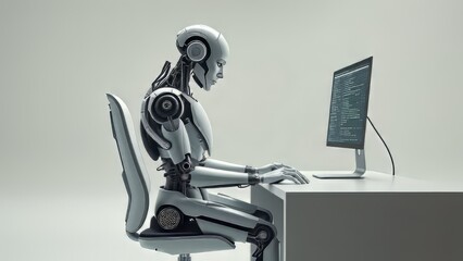 Metallic robot, processing data at high-speed computer.