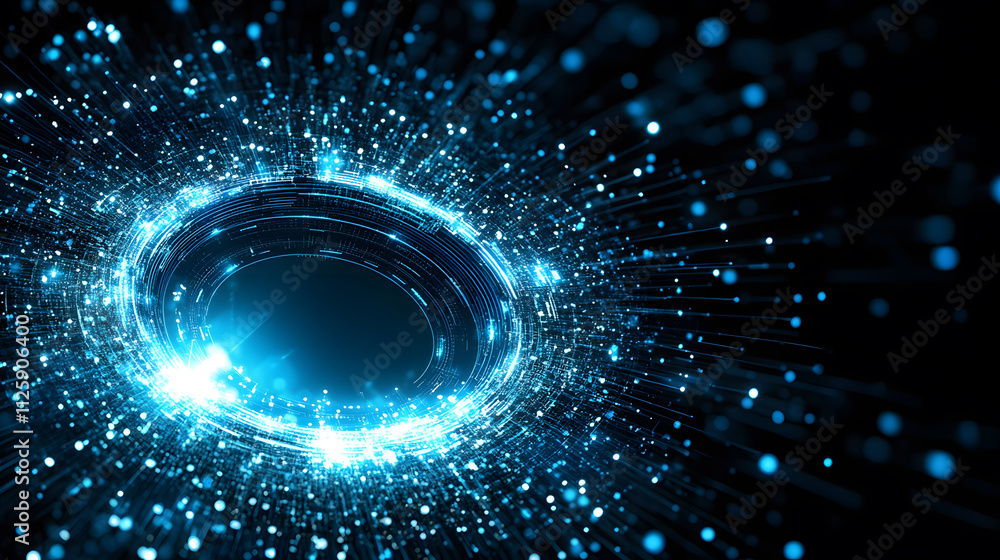 Poster a swirling vortex of blue light creates a cosmic effect, filled with luminous particles, evoking a s