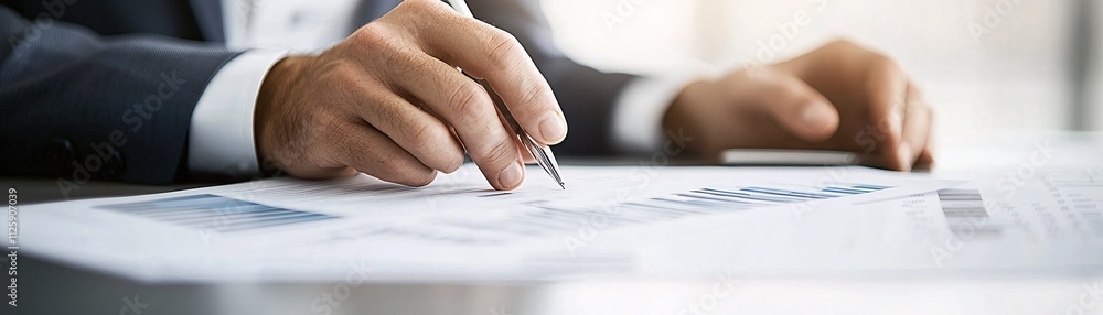 Aufkleber a close-up of a financial advisorâ€™s hands explaining investment options to a client, using a detai