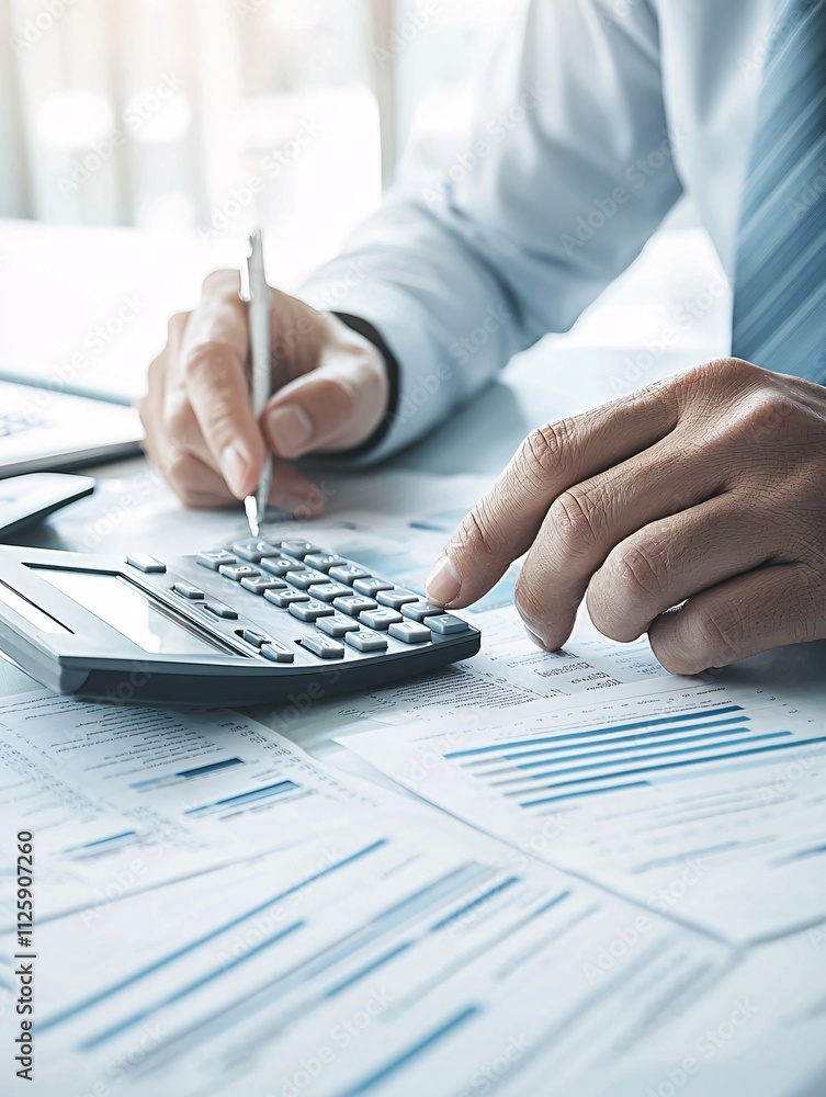 Aufkleber a financial planner uses a calculator while discussing investment opportunities with a client, with 