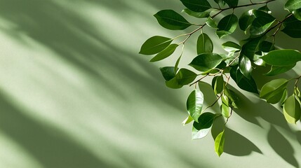 Artistic view of overlapping leaf shadows on a rich olive green concrete wall