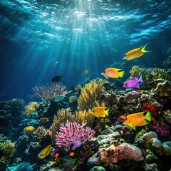 Fototapeta premium vibrant underwater scene with colorful coral and tropical fish