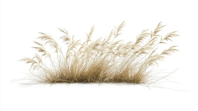 89.Single set of Nassella tenuissima in perfect cutout, with wispy, thin leaves extending outward in a feathery spread; the high-resolution detail captures the delicate texture of each strand,