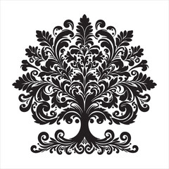 a mandala tree vector silhouette design on white background