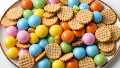 bunties candies and biscuites in plate