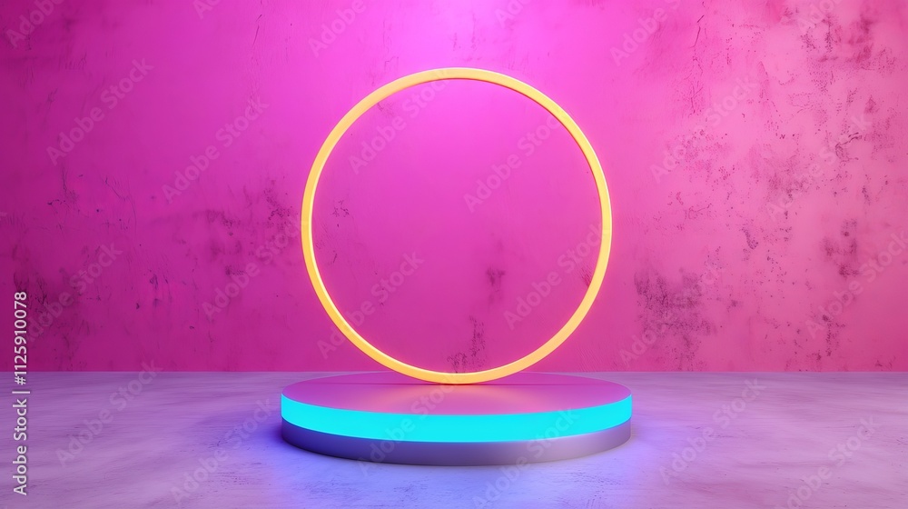 Poster neon circular display on vibrant backdrop