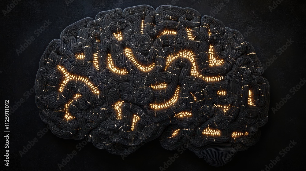 Fototapete a uniquely crafted brain design resembles a labyrinth with glowing pathways, offering ample copy spa