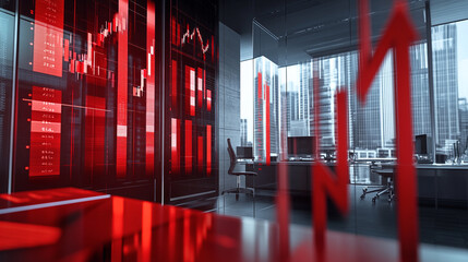 Trading activity in a high-tech office with declining market trends and financial charts