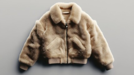 Stylish and Cozy Beige Faux Fur Jacket with Zipper and Pockets for Winter Fashion, Perfect for Casual Outings and Trendy Looks