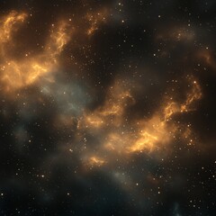 Cosmic Nebula in Golden Hues and Dark Space