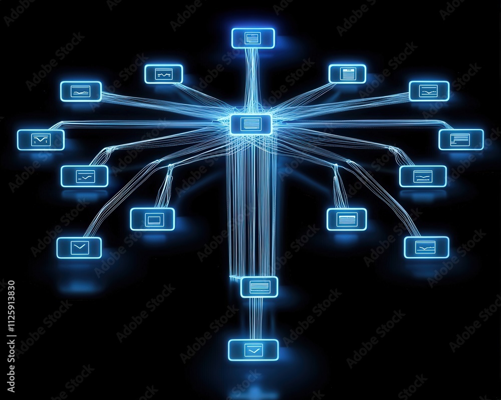 Poster digital network diagram with password encryption symbols