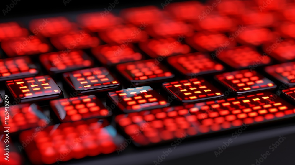 Poster close-up of a red illuminated keyboard
