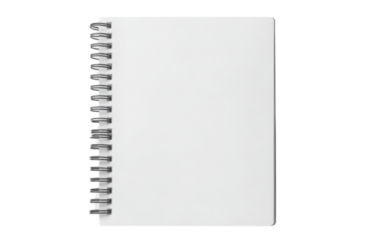 closeup blank notebook isolated on transparent PNG white background