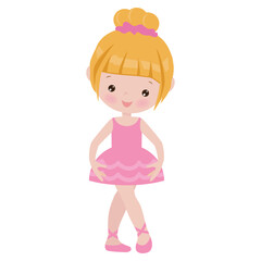 Cute little ballerina girl  vector cartoon flat style illustration