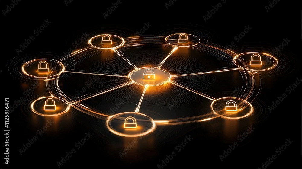 Poster digital security icons encircling a glowing password field