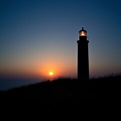 Lighthouse Silhouette at Sunset Coastline